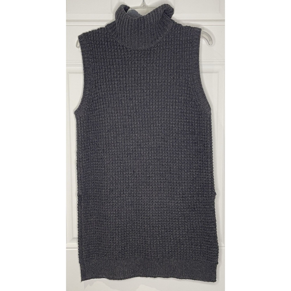 LINE The Label Women's Medium Textured Dark Gray Sleeveless Turtleneck Sweater